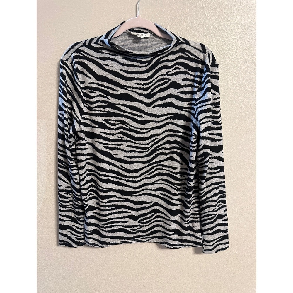Beachlunchlounge Zebra Print Mock Neck Long Sleeve Top, Gray, L